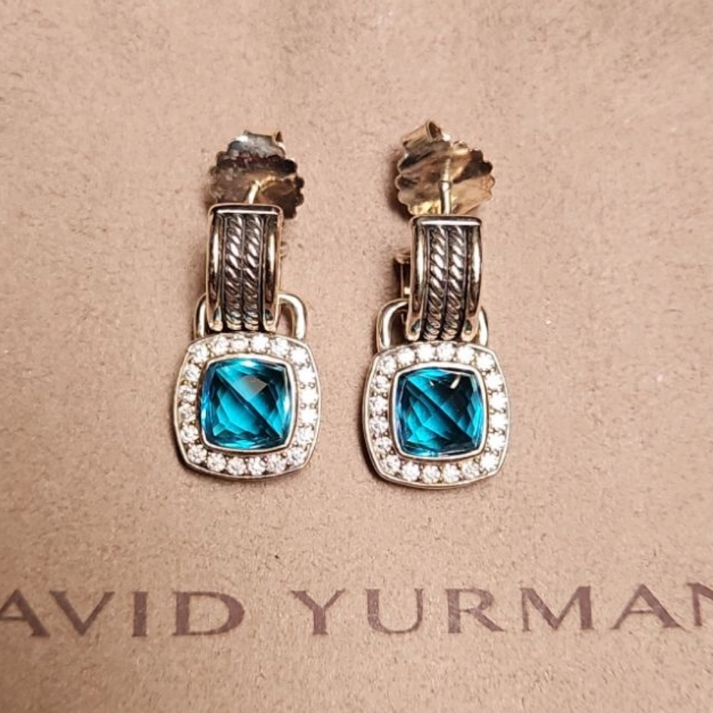 David Yurman  Blue Topaz  And Pave DiamondsSterling Silver Albion Drop Earrings